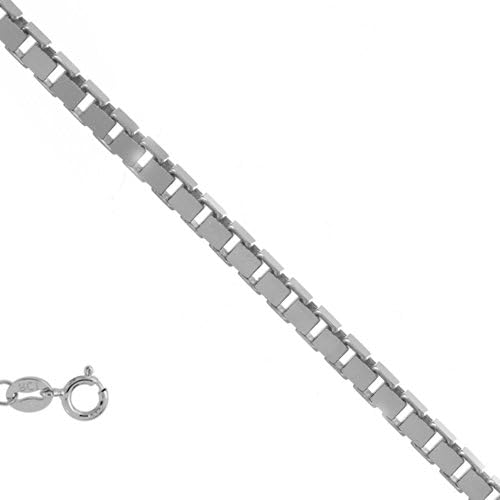 14k Solid White Gold 0.45 mm Box Chain Necklace 20" Spring Ring Clasp