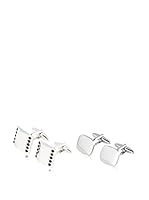 SILVIO SILVANI Dos Pares Gemelos Clásicos Con Cristales Negros Laterales Y Cuadrados Lisos Plateado