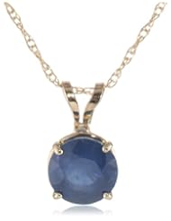 10k Gold 6mm Round Sapphire 4-Prong Solitaire Pendant, 17"