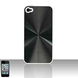 Black Aluminum Metal Snap on Hard Skin Shell Protector Cover Case for Apple Iphone 4 4g 4th Gen + Front and Back Lcd Screen Guard + Microfiber Pouch Bag