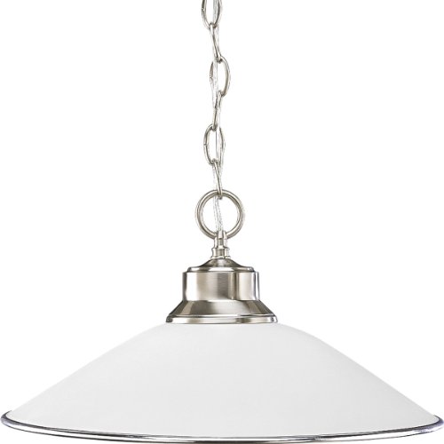 Progress Lighting P5013-09 1-Light Chain-Hung Pendant with Satin Opal Glass and Accent Ring, Brushed Nickel