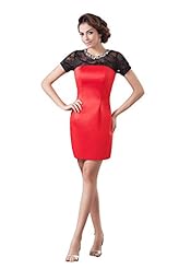 Short Sleeves Mesh Lace Taffeta Evening Dress/Mini Dress 