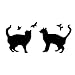 Cats and Butterflies Black White Silhouette Wall Stickers
