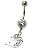 Stainless Steel Dangle Belly Ring with Clear CZ - Dolphin - Sold Individually