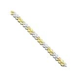 10K Two Tone Gold Alternate Satin and Diamond Cut Bracelet - 7.25''