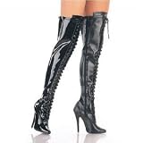 DOMINA-3023, 6 Fetish Lace-Up Stretch Thigh Boot with Side Zip in 2 Colors and Sizes 6-16, by Pleaser USA