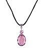 Necklace - N516 - Faceted Fire Polished Crystal Glass Pendant Hung on 16" Black Velvety Flock Cord + 2" Extension Chain - Silver Tone Ends - Oval Shape - Amethyst (Purple)
