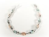 Aqua and Pink Oval CZ Silver Bracelet