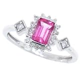 0.48ct Emerald Cut Pink Topaz and Diamond Gemstone Ring in 10Kt White Gold
