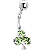 Peridot Green Sparkling Clover Belly Ring