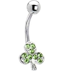 Peridot Green Sparkling Clover Belly Ring