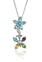 Sterling Silver, Blue Topaz and Multi-Gemstone Butterfly Dangle Pendant, 18"