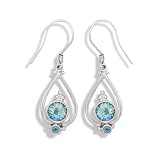 Round Caribbean Quartz and Round Blue Topaz Pear Shape Earring