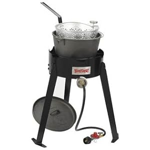 Bayou Classic 2474 Fish Cooker with Cast Iron Fry Pot, Lid, Basket, and Thermometer by 