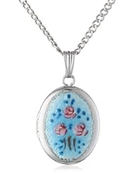 Sterling Silver Oval Cloisonné Locket Necklace, 18"