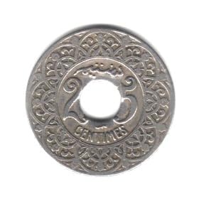 1924 Morocco 25 Centimes Coin KM#34.2 - Lightning Bolt Privy Mark Above Centimes