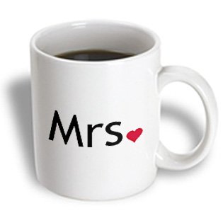 3dRose Mrs., Red Heart, Mr. and Mrs. Set for Couple Just Married Valentines Day, Ceramic Mug, 15-Oz