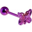 Purple Fancy Butterfly Anodized Titanium Barbell