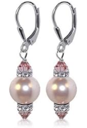 Sterling Silver 10mm Pink Imitation Pearl Crystal Earrings Made with Swarovski Elements