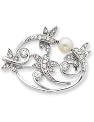Sterling Silver Imitation Pearl and CZ Pin