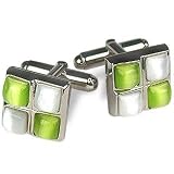 Forzieri Cat's eye - White & Green Silver Plated Cuff Links