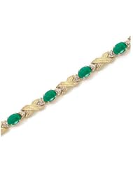 10K Yellow Gold Oval Emerald and Diamond Bracelet