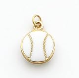 White Enameled Baseball Charm, 14K Yellow Gold