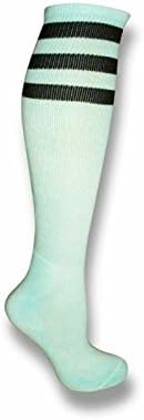 American Apparel Custom Dyed Neon Colored Knee High Tube Socks w/ Colored Stripe (Baby Blue w/ Black Stripes)