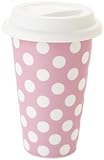 Yedi Houseware Classic Coffee and Tea White Dots 11-Ounce Travel Mug, Pink