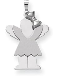 14k White Gold Medium Girl with Bow on Right Engravable Charm