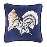 16 Hooked Canvas Throw Pillow Blue with Sea Shells