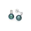 14k White Gold, Diamond & Tahitian Black Pearl Post Earrings (0.16ctw)