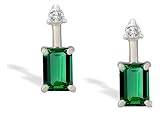 14K White Gold Emerald-cut Created Emerald and Diamond Drop Earrings