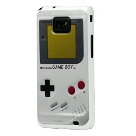 WHITE GAMEBOY PATTERN CASE FOR SAMSUNG GT-I9100 GALAXY S II - HARD PLASTIC BACK PHONE COVER + 2 SCREEN PROTECTORS