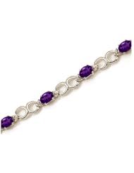10K White Gold Oval Amethyst and Diamond Bracelet