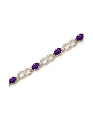 14K White Gold Oval Amethyst and Diamond Bracelet by Jewelry Mountain