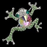 Green Austrian Rhinestone Gold-Tone Frog Brooch Pin
