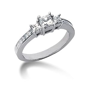 1.26CTW Princess Diamond Three Stone Ring with Side Stones in 18k White Gold