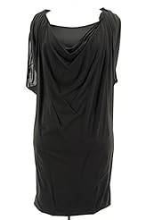 Gathered Viscose Spaghetti Strap Cowl Neck Plunging Neck  Dress