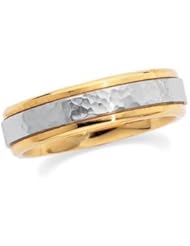Jewelplus 6mm Two Tone Comfort Fit Hammer Finish Band 18K Yellow & Platinum