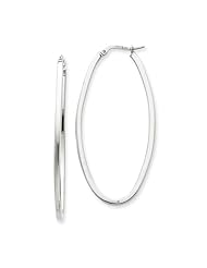 2mm, 14K White Gold Square Tube Oval Hoop Earrings, 50mm (1 7/8")