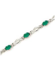 14K White Gold Oval Emerald and Diamond Bracelet by Jewelry Mountain