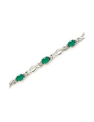 14K White Gold Oval Emerald and Diamond Bracelet