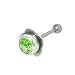 Flower Barbell Tongue Ring with Green Jewel
