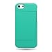 CoverON Hybrid Dual Layer Case with Credit Card Holder for Apple iPhone 5C - Teal Hard Black Soft Silicone (Teal/Black)