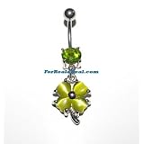 Gem Four Leaf Clover Belly Button Rings