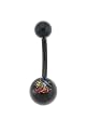 Genuine Ed Hardy Anodized Black Belly Ring - Tiger with Hat Logo - 14 Gauge - 5mm & 8mm Balls - Sold Individually