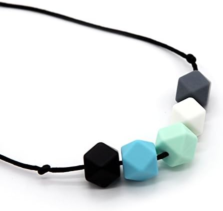 Deeyee Baby Silicone Teething Nursing Necklace Jewelry - BPA Free and FDA Approved - Sweet Cube (Black-Blue-Mint-White-Grey)