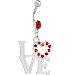 Ruby Red Gem Love Charm Dangle Belly Ring