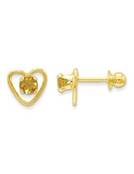 MadiK® Childrens 14K Yellow Gold 3mm Citrine Birthstone Heart Post Earrings
